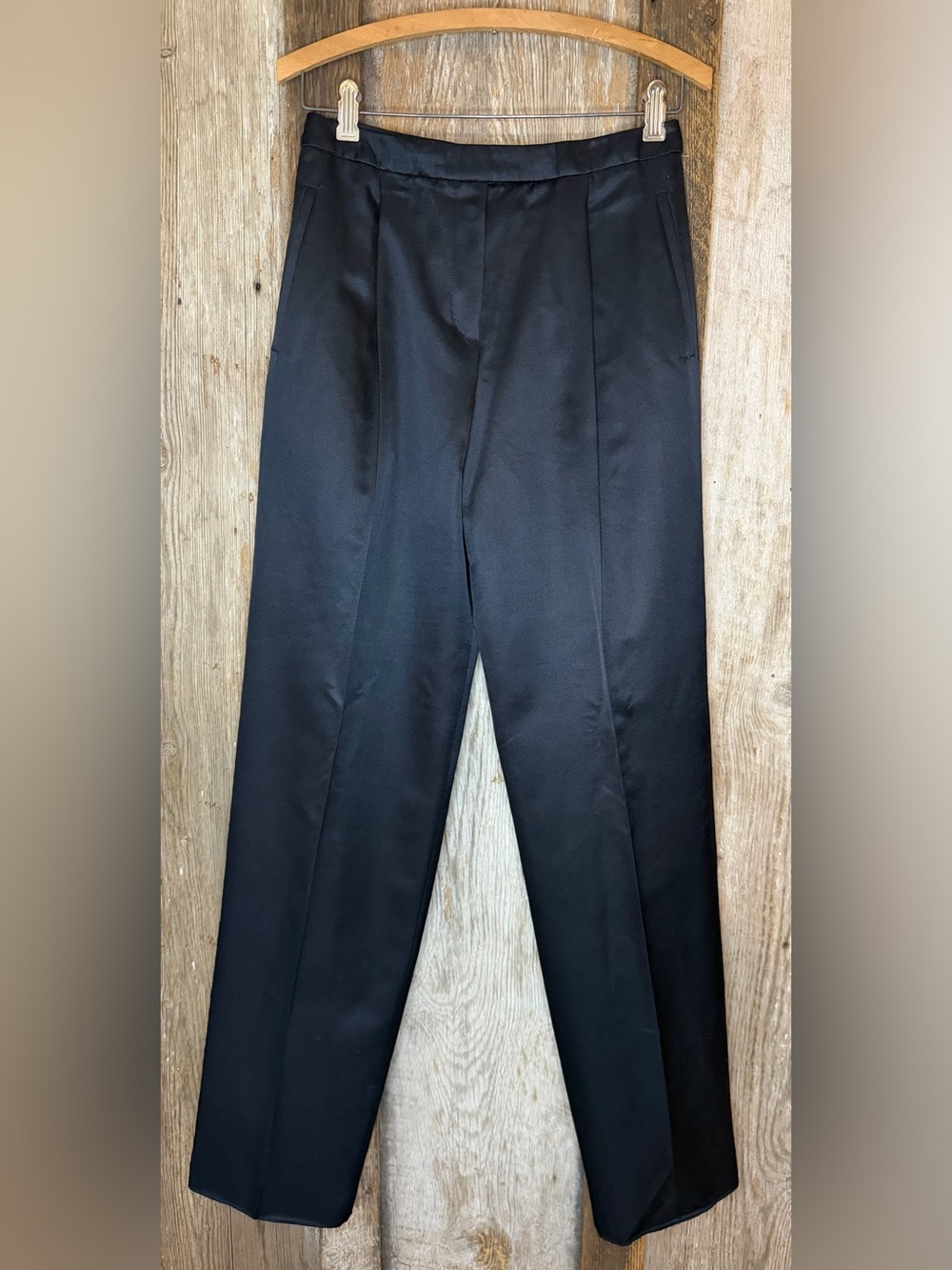 NWT $445 VTG Armani Collezioni Silk Wool Black Pleated Trouser Pants Raw Hem 4